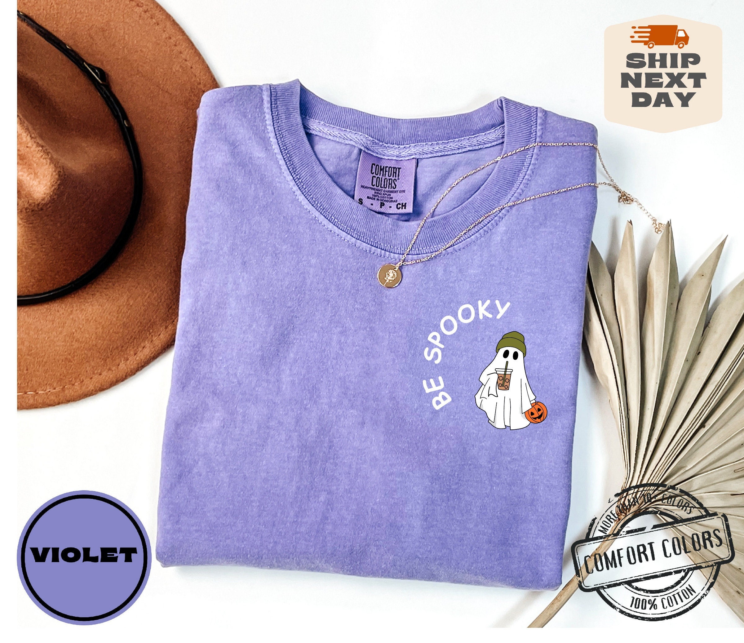 Comfort Colors® Be Spooky t-shirt, Minimal Halloween shirt, Сute Little Ghost Coffee t-shirt, Halloween Coffee Lovers, Ghost pocket Shirt