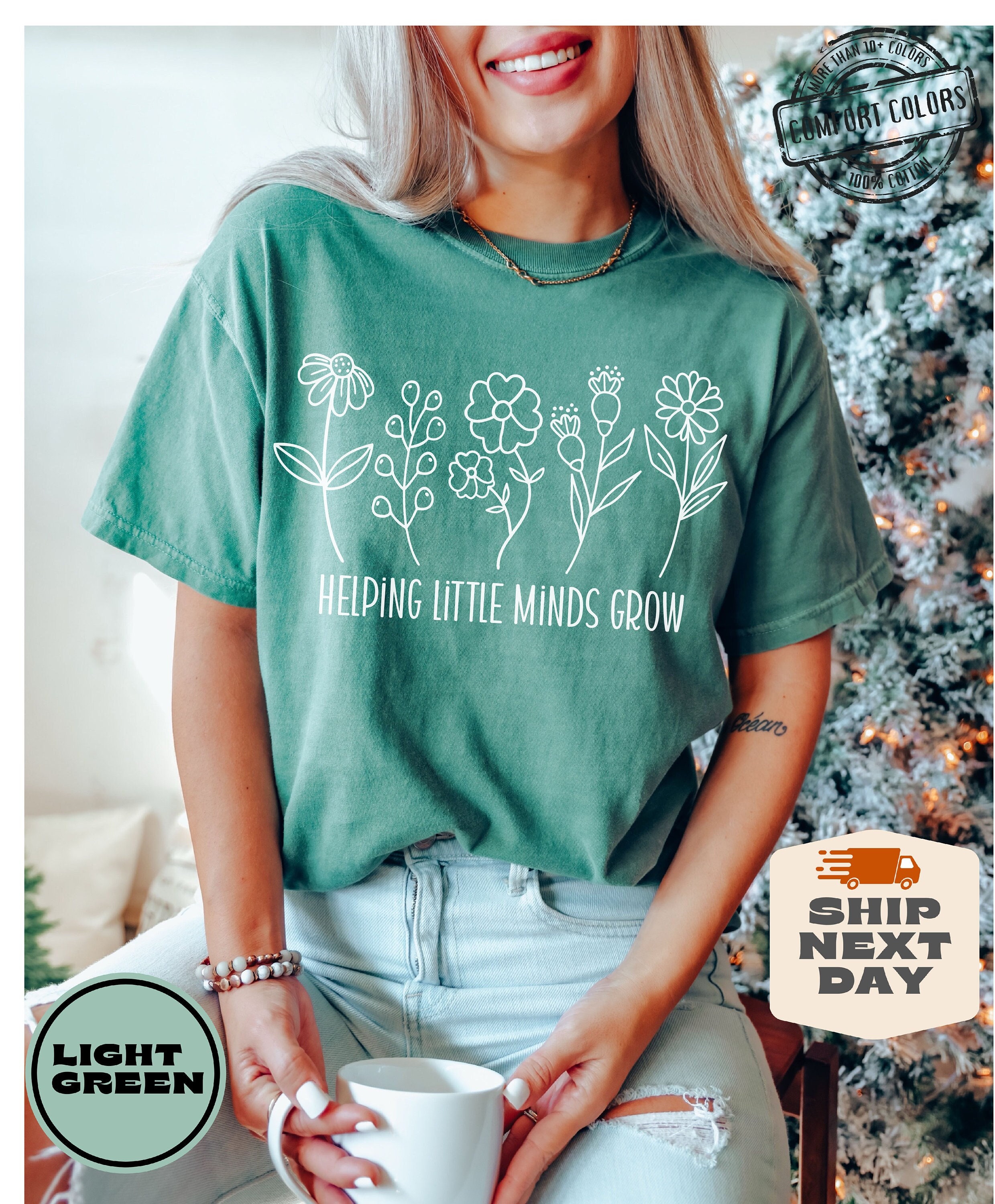 Comfort Colors® Helping Little Minds Grow, Custom Teacher Shirt, Kindergarten Shirt, Floral Teacher Shirt, Teacher Appreciation, Preschool