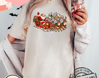 Comfort Colors Vintage Santa Reindeer Shirt, Holiday Gift, Classic Xmas Sweatshirt