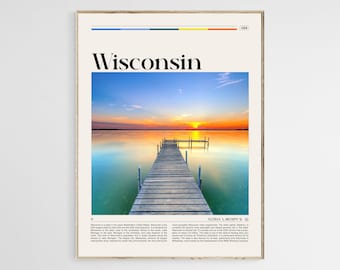 Póster de viaje de Wisconsin, arte mural de Wisconsin, póster de Wisconsin, foto de Wisconsin, impresión de Wisconsin, decoración de pared de Wisconsin, arte de EE. UU., archivo digital