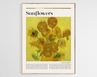 Tournesols de Van Gogh, Gravure Van Gogh, Impression de tournesols, Affiche, Art mural floral, Affiche d’exposition Van Gogh, Affiche de musée, Nature morte