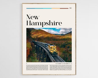 Póster de viaje de New Hampshire, arte mural de New Hampshire, póster de New Hampshire, foto de New Hampshire, impresión de New Hampshire, decoración de pared de EE. UU., digital