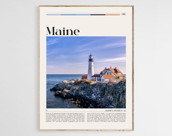 Póster de viaje de Maine, arte mural de Maine, póster de Maine, foto de Maine, impresión de Maine, decoración de pared de Maine, impresión de póster de Maine, póster de EE. UU., digital