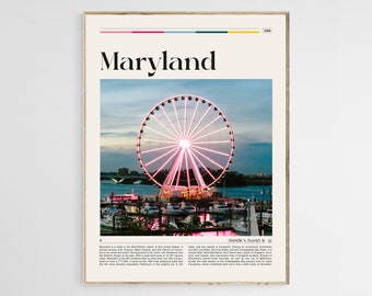 Póster de viaje de Maryland, arte mural de Maryland, póster de Maryland, foto de Maryland, impresión de Maryland, decoración de pared de Maryland, arte de Estados Unidos, digital