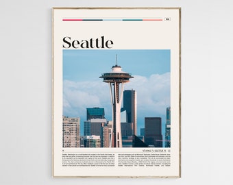 Impresión de Seattle, Arte mural de Seattle, Póster de Seattle, Foto de Seattle, Impresión de póster de Seattle, Decoración de pared de Seattle, Póster de Washington, Space Needle