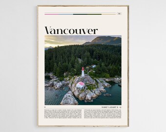 Póster de viaje de Vancouver, impresión de Vancouver, arte mural de Vancouver, póster de Vancouver, foto de Vancouver, póster de Canadá, Columbia Británica, digital