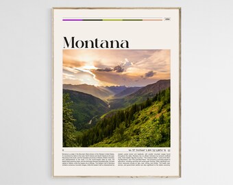 Póster de viaje de Montana, arte mural de Montana, póster de Montana, foto de Montana, impresión de Montana, decoración de pared de Montana, carretera Going-to-the-Sun, digital