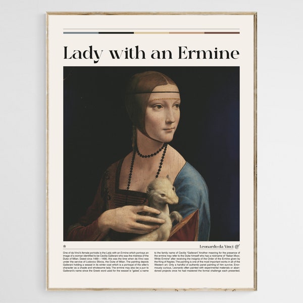 Lady with an Ermine Print, Lady with an Ermine Museum Poster, Lady with an Ermine Exhibition Poster, Leonardo da Vinci Painting, Wall Art