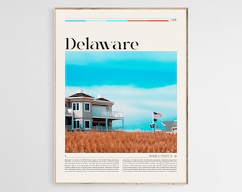 Póster de viaje de Delaware, arte mural de Delaware, póster de Delaware, foto de Delaware, impresión de Delaware, decoración de pared de Delaware, Estados Unidos, archivo digital
