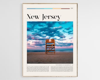 Póster de viaje de Nueva Jersey, arte mural de Nueva Jersey, póster de Nueva Jersey, foto de Nueva Jersey, impresión de Nueva Jersey, decoración de Nueva Jersey, póster de EE. UU., digital