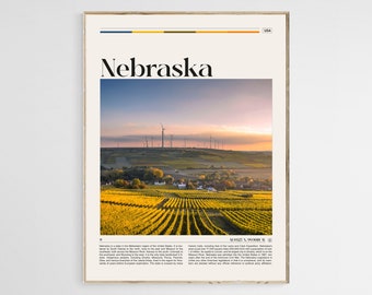 Póster de viaje de Nebraska, Arte mural de Nebraska, Póster de Nebraska, Foto de Nebraska, Impresión de Nebraska, Decoración de pared de Nebraska, Arte de Estados Unidos, Digital