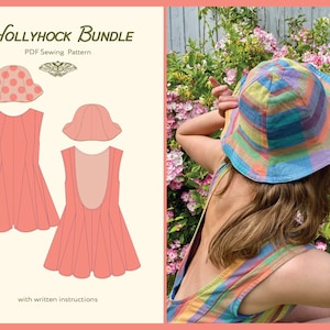 Hollyhock Bundle // PDF Sewing Pattern // Godet Romper and Reversible Sunhat // Instant Download