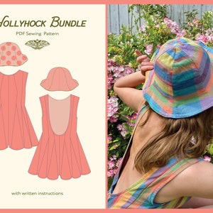 Hollyhock Bundle // PDF Sewing Pattern // Godet Romper and Reversible Sunhat // Instant Download