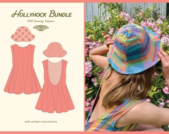 Hollyhock Bundle // PDF Sewing Pattern // Godet Romper and Reversible Sunhat // Instant Download