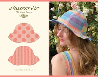 Hollyhock Hat- Modèle de couture PDF // Chapeau de soleil réversible pliable // Téléchargement instantané