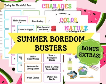 I'm Bored Bundle - Summer Bucket List - Summer Boredom Busters  Activity Digital Download Printable for Kids and Families
