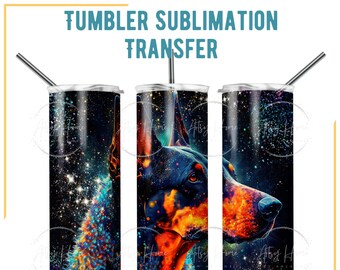 Doberman Tumbler Sublimation Transfer * Alcohol Ink * Ready To Press * 20 OZ * Skinny Tumbler * No minimums *  Full color transfers