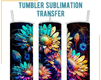 Flower Tumbler Sublimation Transfer * Alcohol Ink * Ready To Press * 20 OZ * Skinny Tumbler * No minimums *  Full color transfers