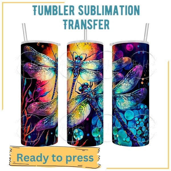 Dragon Flies Tumbler Sublimation Transfer * Alcohol Ink * Ready To Press * 20 OZ * Skinny Tumbler * No minimums * Full color transfers