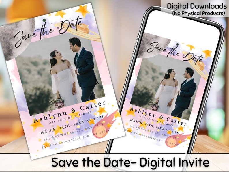 Galaxy Boho Bridal Shower Digital Invitation Save the Date Editable Template