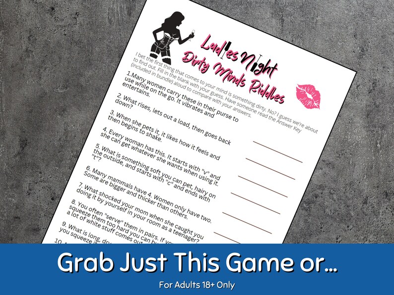Dirty Minds Riddles Game | Girls Night Games | Ladies Night Games | Sex Games | Hen Party Games | Slumber Party Games | Instant Download