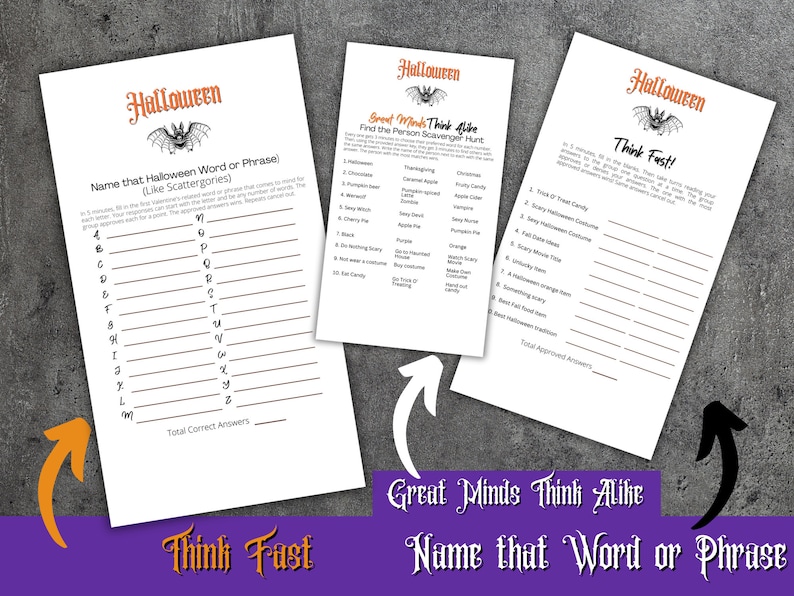 10 Adult Halloween Party Games Printables Bundle Vintage Etsy