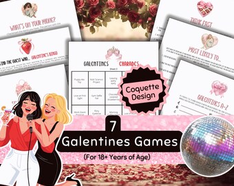 Coquette Galentine's Day Games Bundle | Adult Female Friends Slumber Party | Pink Bow Aesthetic | Girls Night Digital Download | 1990s Era