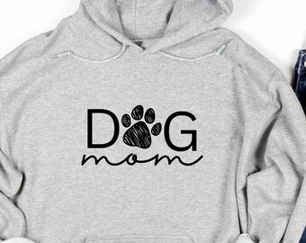 Dog Mom with Paw Hooded Sweatshirt. Dog Mom Sweatshirt. Dog Mom Hoodie. Dog Sweatshirt. Dog Mom Hoodie.