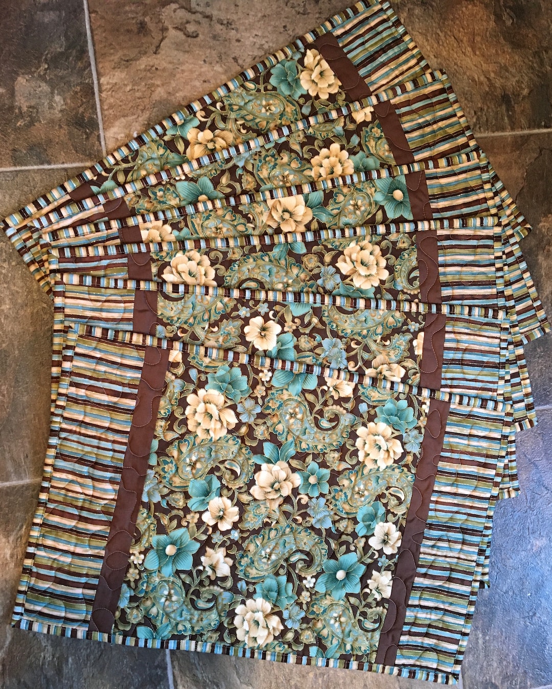 Chocolate and Teal Placemats set of 6 Etsy