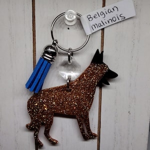 Belgian malinois dog breed glittery resin keychain choose color