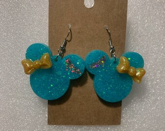 Disney Mickey head Cinderella  glittery resin dangling earrings