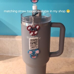 Dije de vaso con pajita de resina brillante de Lilo y Stitch de Disney, accesorios de la Copa Stanley, Ohana imagen 4