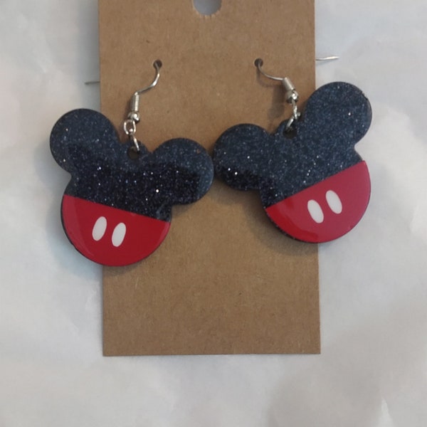 Disney Mickey head mickey mouse glittery resin dangling earrings