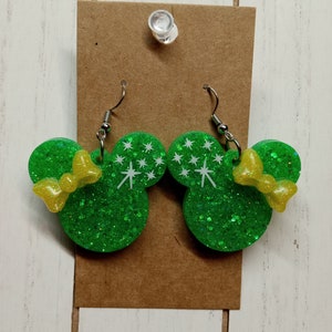 Disney Mickey head tinkerbell glittery resin dangling earrings