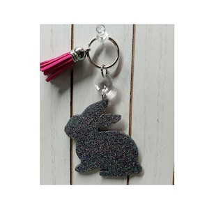 Bunny rabbit glittery resin keychain