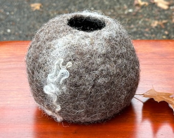 Natural Brown and White Felted Wool Vessel | Vase