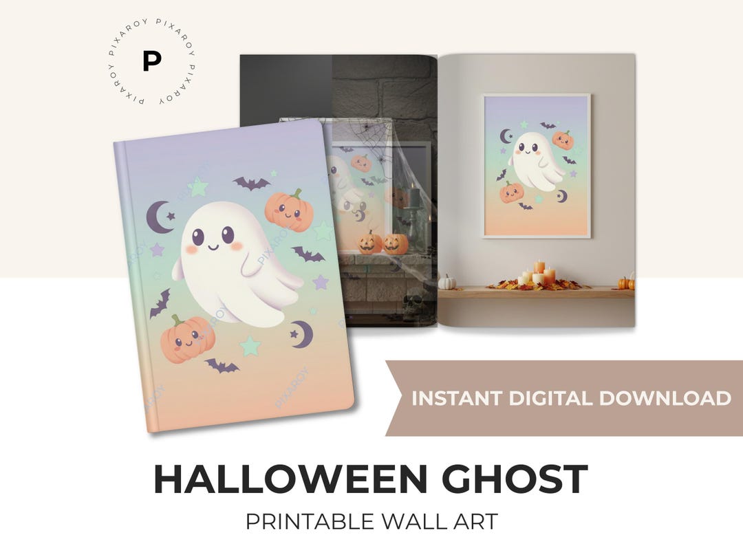 Printable Halloween Ghost Wall Art | Cute Pastel Ghost Digital Download ...