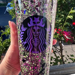 Purple Halloween Starbucks inspired snow globe tumbler