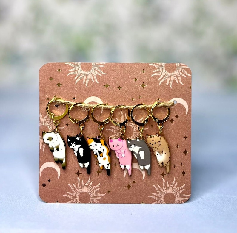 Hanging Cats Stitch Markers for crochet and knitting image 1