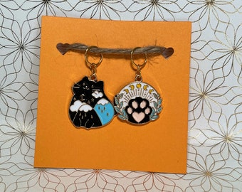 Cat and Cat Paw Stitch Markers for crochet and knitting - set of 2