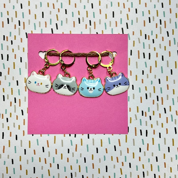 Cats, Cat faces, set of 4 or 3 Stitch Markers for crochet and knitting