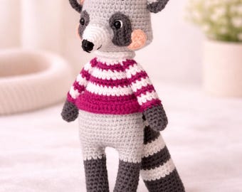 Crochet Raccoon Plush | Amigurumi Raccoon Toy | Woodland Nursery Decor | Baby Shower Gift