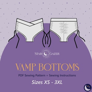 PDF Sewing Pattern - Pole Dance Bottoms - Vamp Bottoms - 25PAT03 - Star Gazer - Sizes XS-3XL - Gathers - V Front - Swimwear - Lingerie