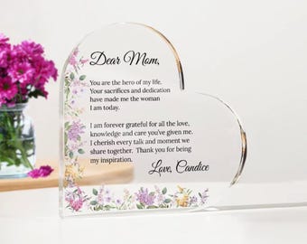 Personalized Mom Acrylic Heart Plaque, Custom Mom Christmas Gift