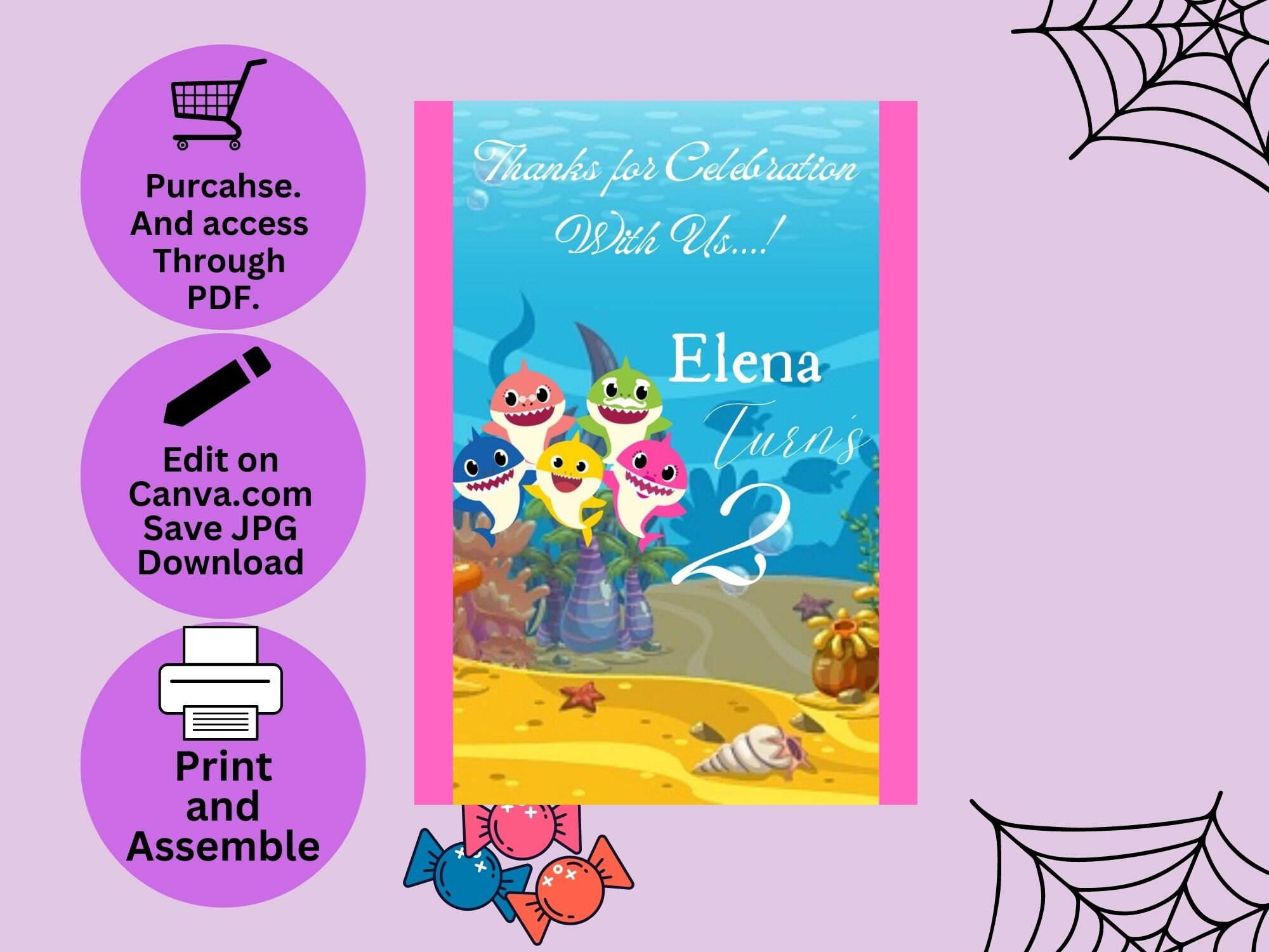 EDITABLE Baby Shark Party Bundle Wrapper Template, Cute Little Shark