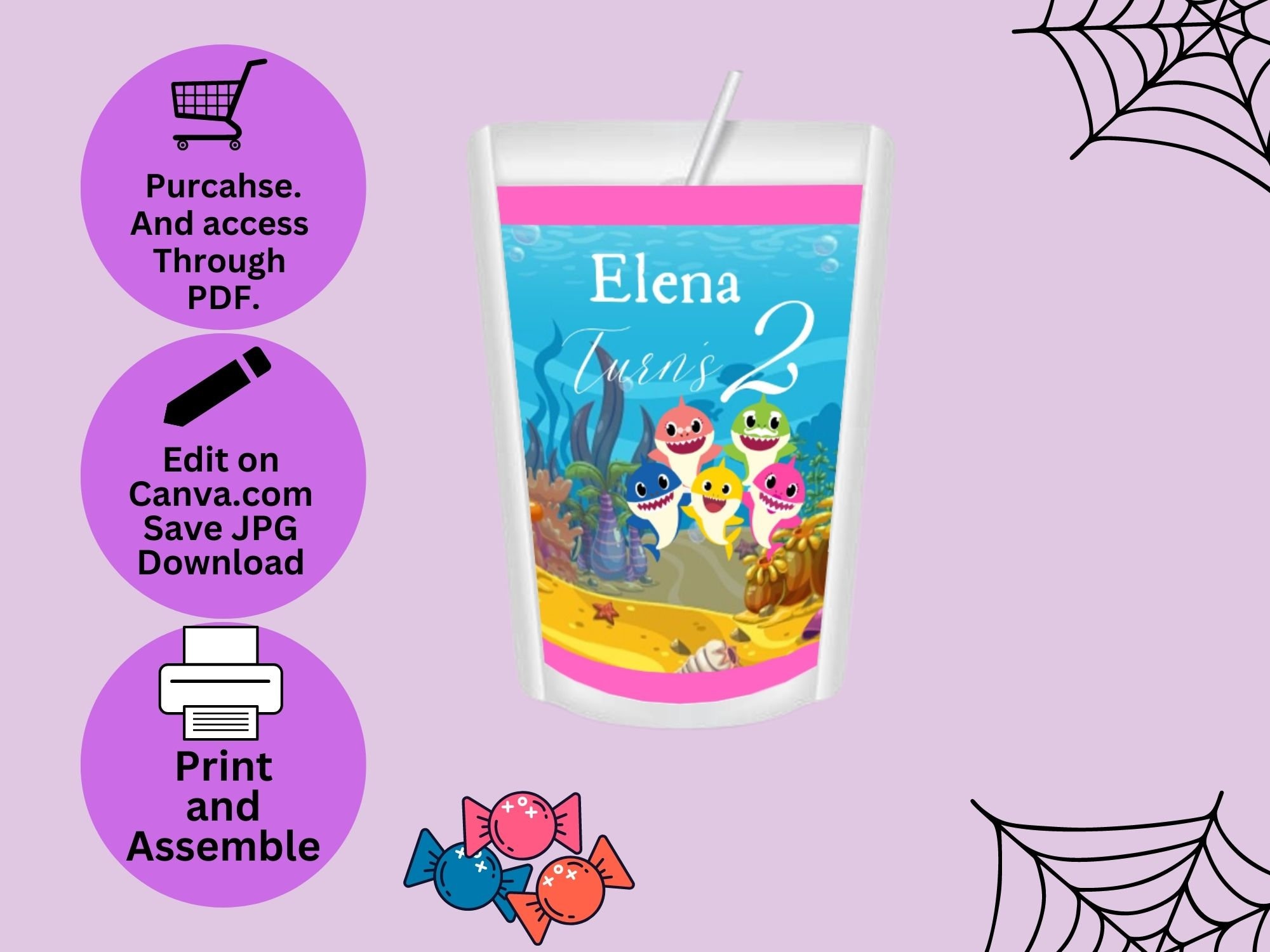 EDITABLE Baby Shark Party Bundle Wrapper Template, Cute Little Shark