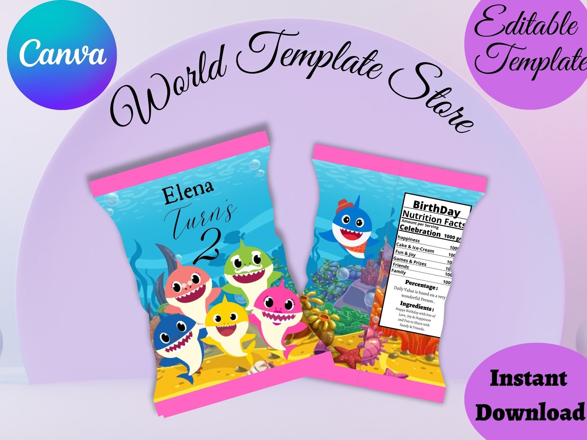 EDITABLE Baby Shark Chip Bag Wrapper Template. Cute Little Shark ...