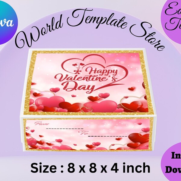 Valentine 8X8X4 BOX LABELS TEMPLATES, Valentine Labels Instant download