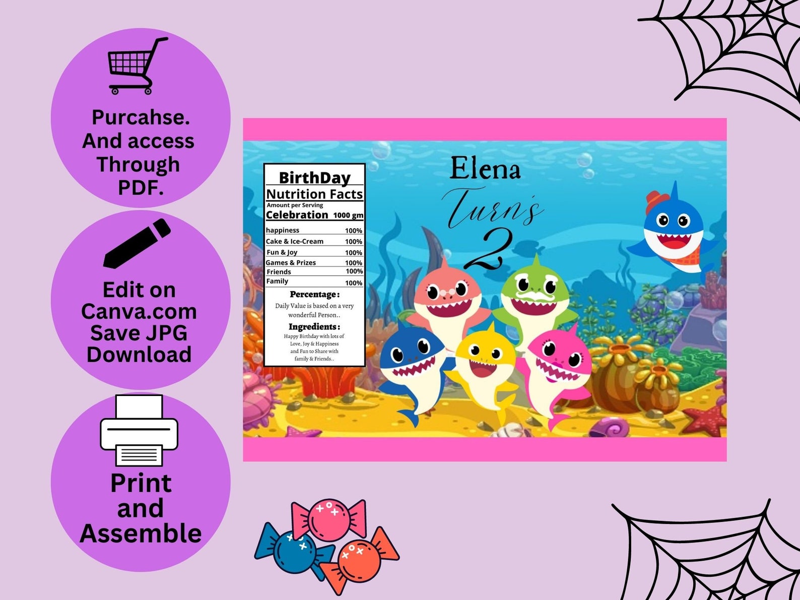 EDITABLE Baby Shark Chip Bag Wrapper Template. Cute Little Shark ...
