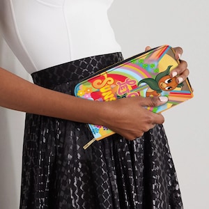 60s retro style Let the SUNSHINE in Mascot Bird long wallet with strap. Free SHipping. Original art.